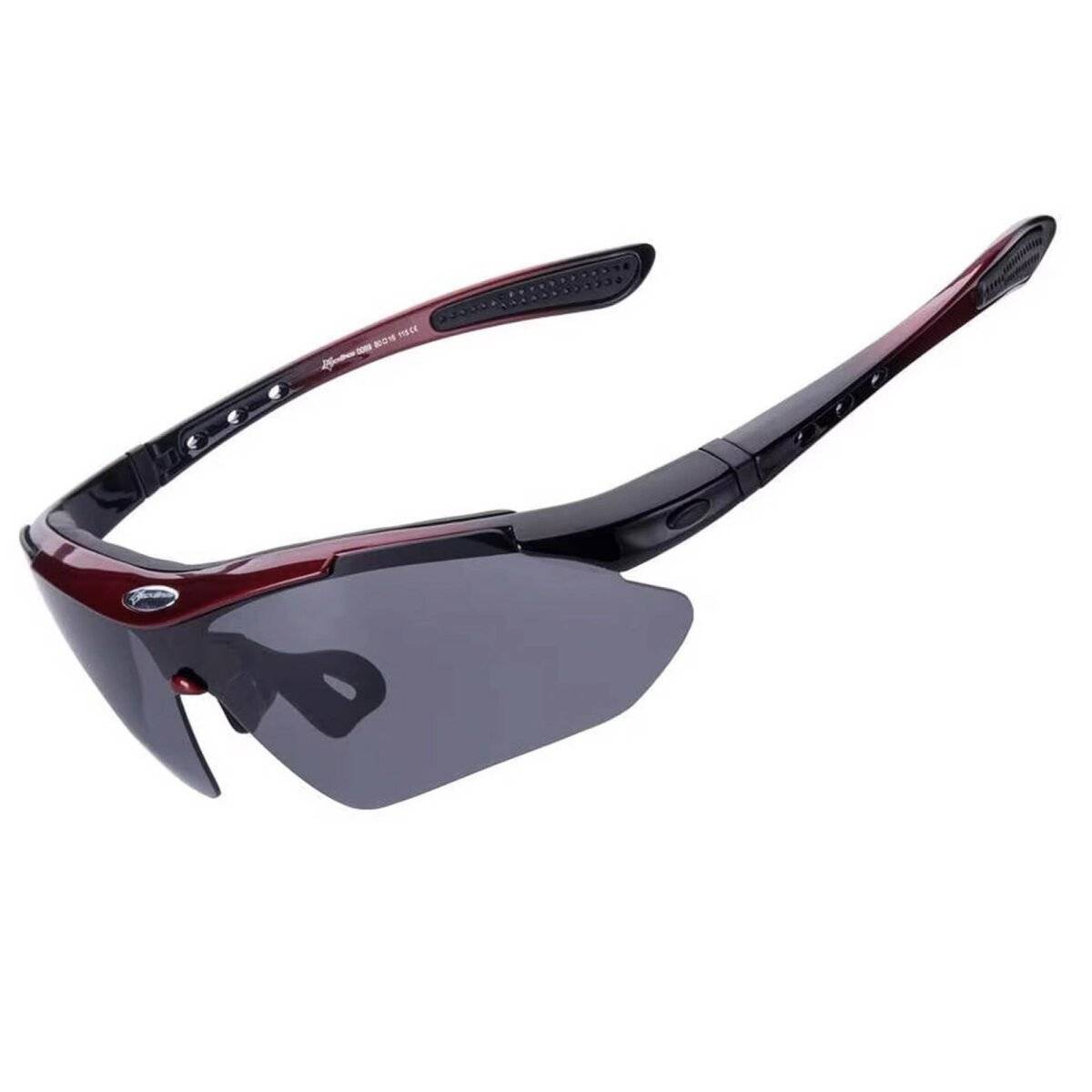 Polarisierende Fahrradbrille mit UV-400-Filter mit schwarzem Etui Schwarz-Rot