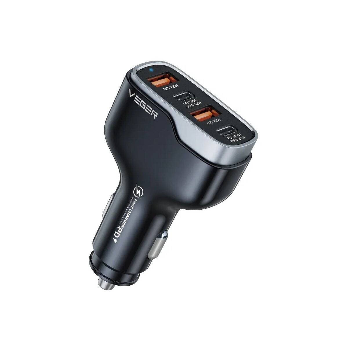 Autoladegerät 2 x USB A + 2 x Typ C - Ladeadapter für Kfz PD QC 3A 66W in schwarz