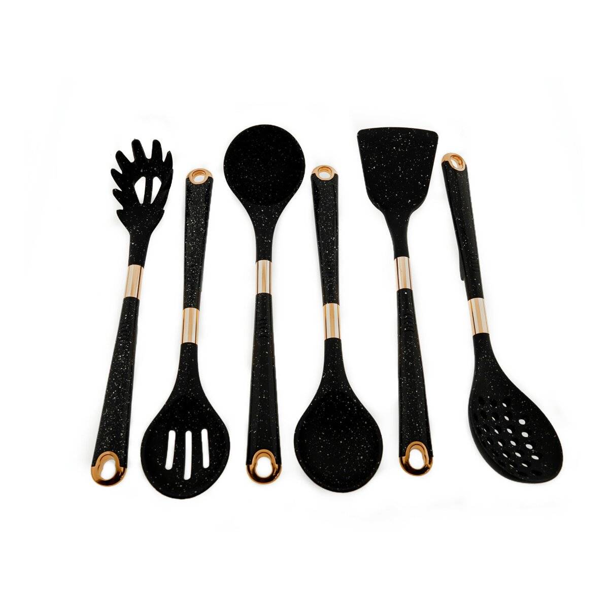 7 teiliges Küchenhelfer-Set aus Silikon Kochgeschirr mit Ständer Hitzebeständig Schwarz