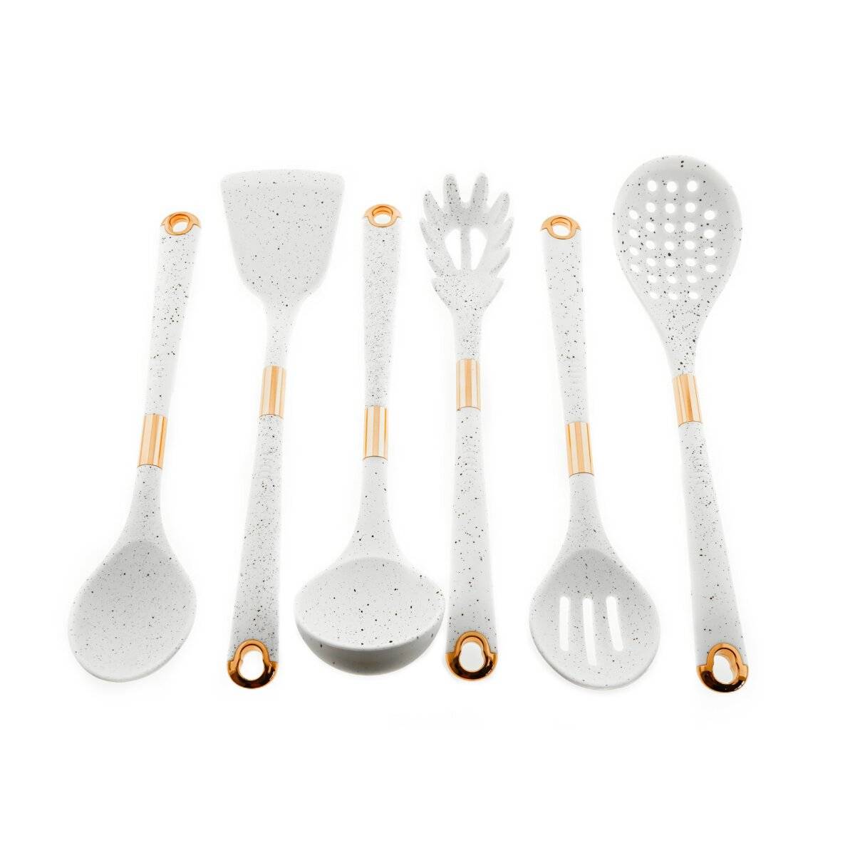 7 teiliges Küchenhelfer-Set aus Silikon Kochgeschirr mit Ständer Hitzebeständig Weiß