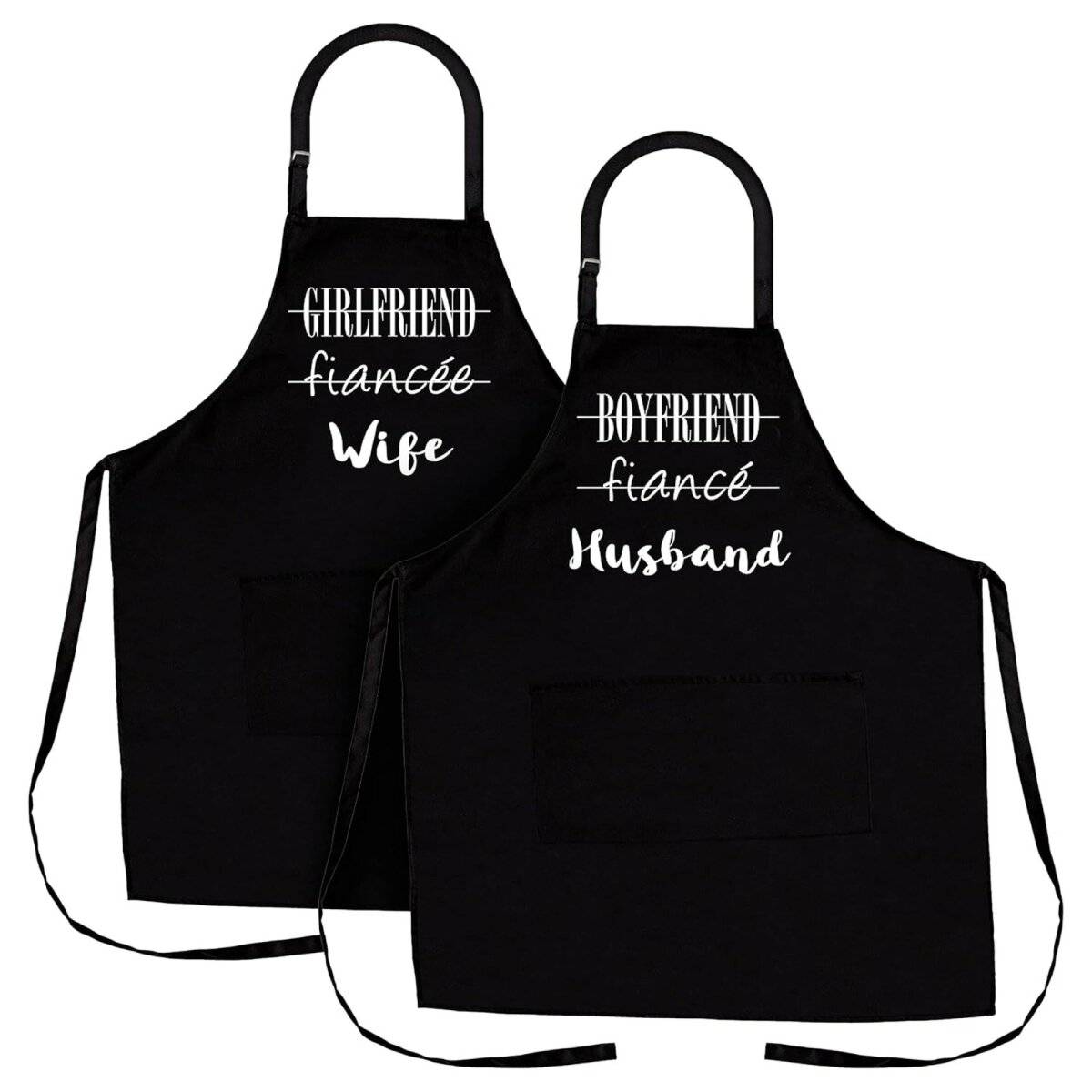 2-tlg. Schürzen-Set für Paare in Schwarz aus Polyester Kochschürze OneSize