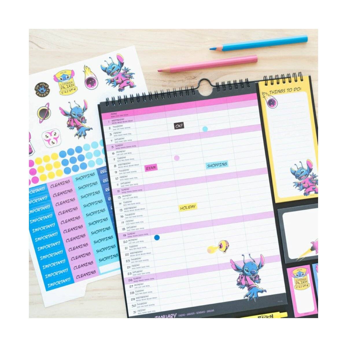 Niedlicher Wandkalender 2024/2025 Spiralkalender mit Aufhängehaken, 3 Notizblöcken und einem Stift