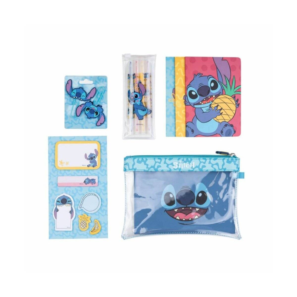 Schulbedarfsset mit farbenfrohen Accessoires - Notizbuch mehrfarbige Kugelschreiber Clips