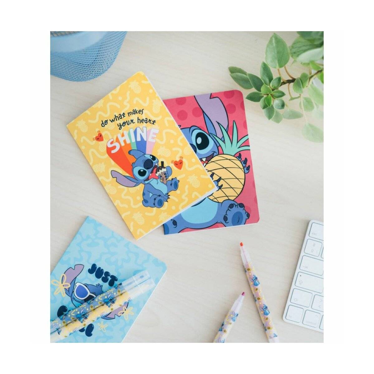 Schulbedarfsset mit farbenfrohen Accessoires - Notizbuch mehrfarbige Kugelschreiber Clips