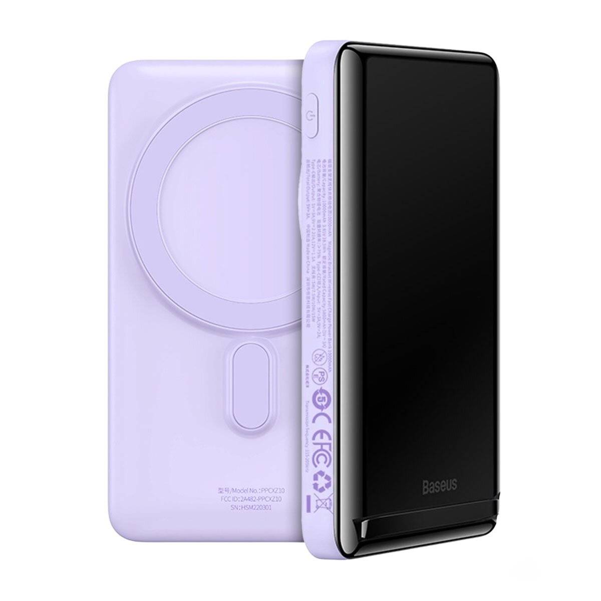 Baseus Magnetic Bracket Kabellose Schnelllade-Powerbank 10000 mAh 20 W Lila