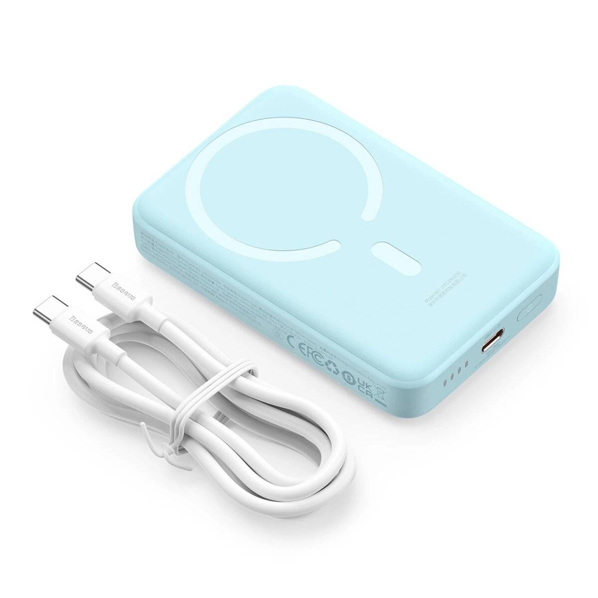 Baseus Magnetic Mini inductive Powerbank 10000 mAh 30 W + USB-C – USB-C-Kabel Blau