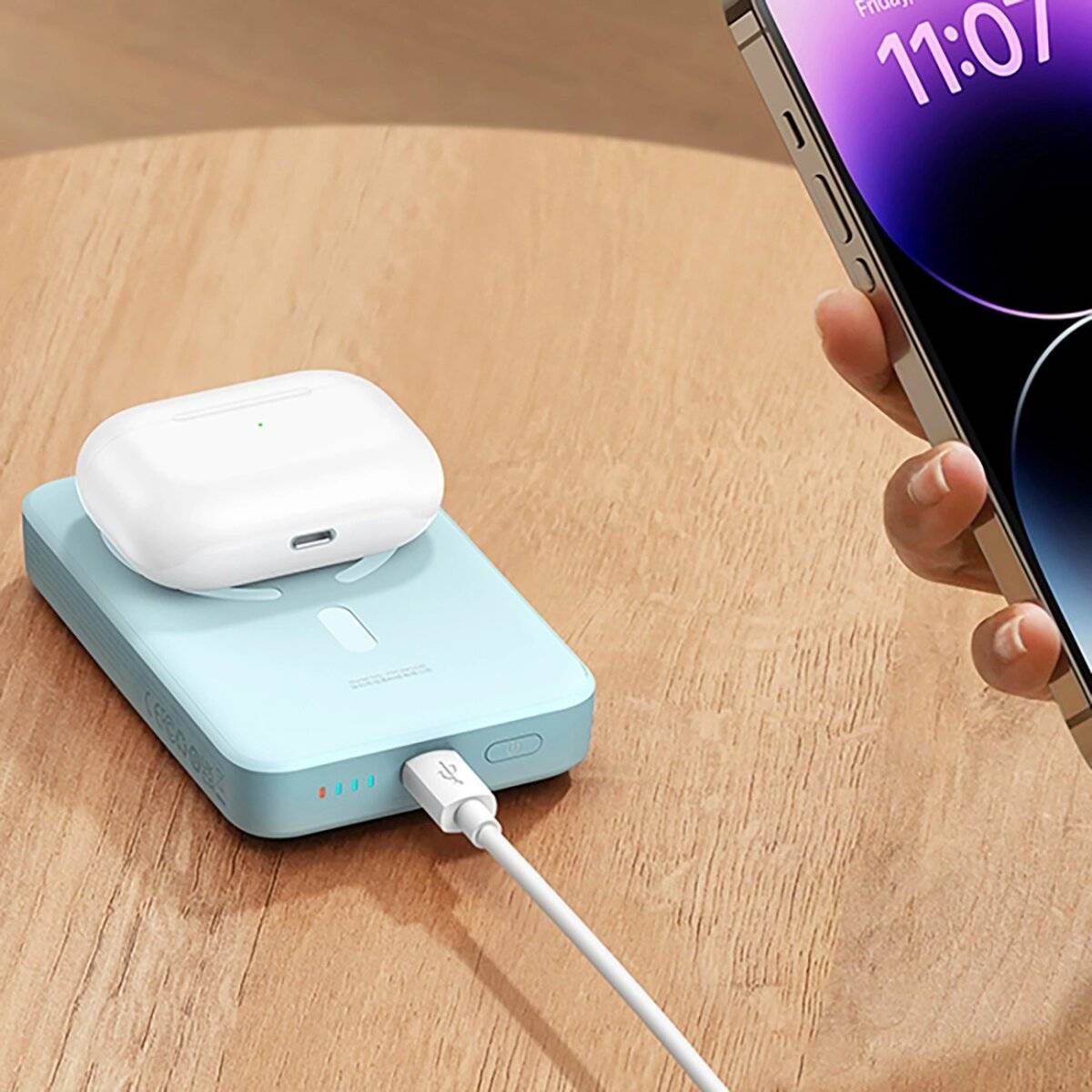 Baseus Magnetic Mini inductive Powerbank 10000 mAh 30 W + USB-C – USB-C-Kabel Blau