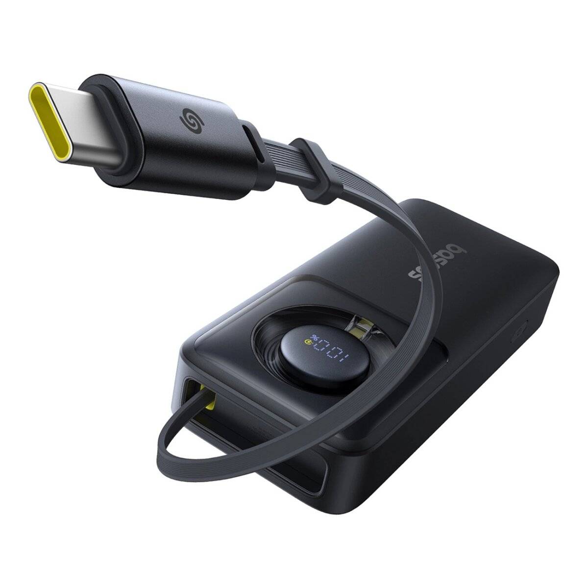 10000 mAh 30 W Powerbank mit USB-C-Anschluss und einziehbarem USB-C-Kabel - für Reisen, die Arbeit oder Schule Schwarz