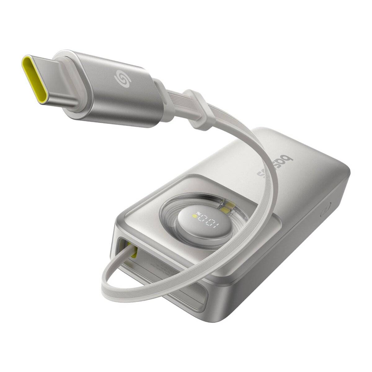 10000 mAh 30 W Powerbank mit USB-C-Anschluss und einziehbarem USB-C-Kabel - für Reisen, die Arbeit oder Schule Grau