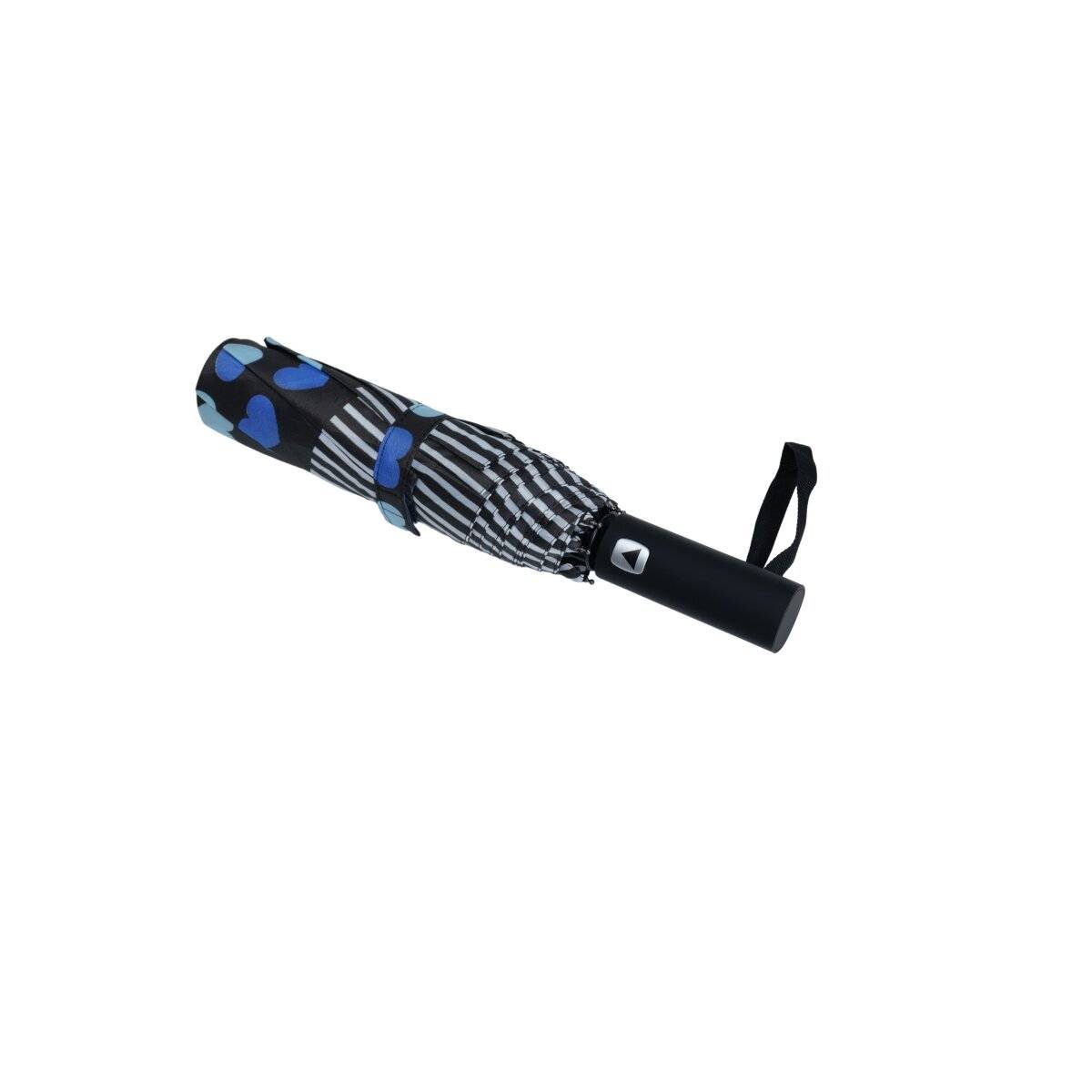 Teleskop Taschenschirm mit Schutzhülle ø100 cm Wind- und Regenfest mit Herzdesign Blau