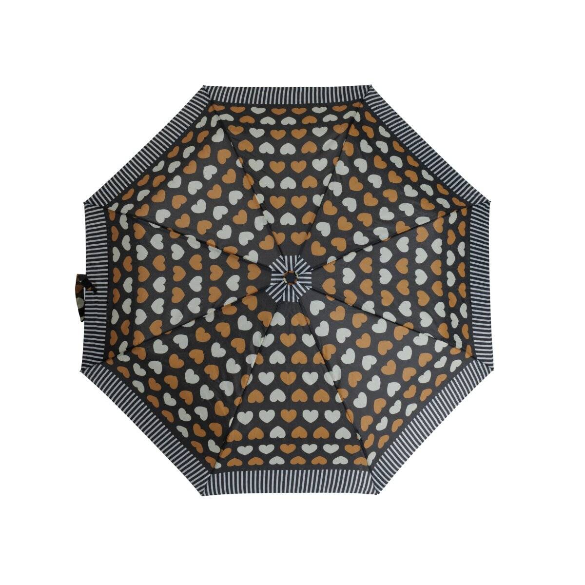 Teleskop Taschenschirm mit Schutzhülle ø100 cm Wind- und Regenfest mit Herzdesign Braun