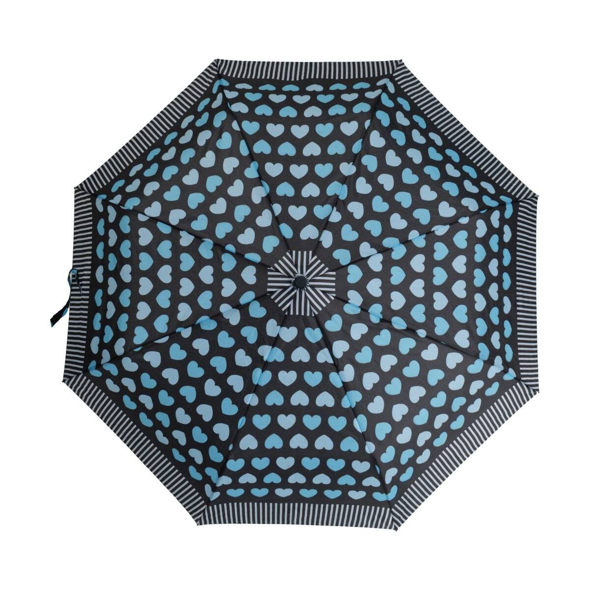 Teleskop Taschenschirm mit Schutzhülle ø100 cm Wind- und Regenfest mit Herzdesign Hellblau