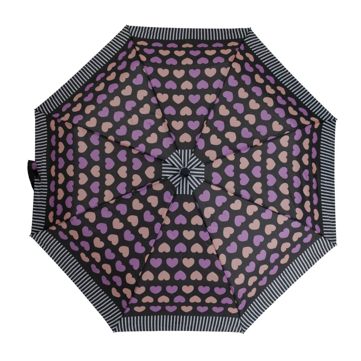 Teleskop Taschenschirm mit Schutzhülle ø100 cm Wind- und Regenfest mit Herzdesign Lila