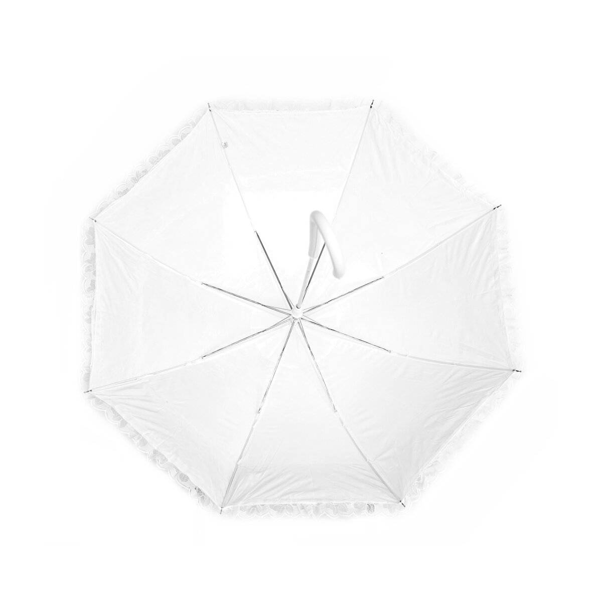 Stockschirm in Weiß Brautschirm mit feinem Spitzenbesatz ergonomischer Griff