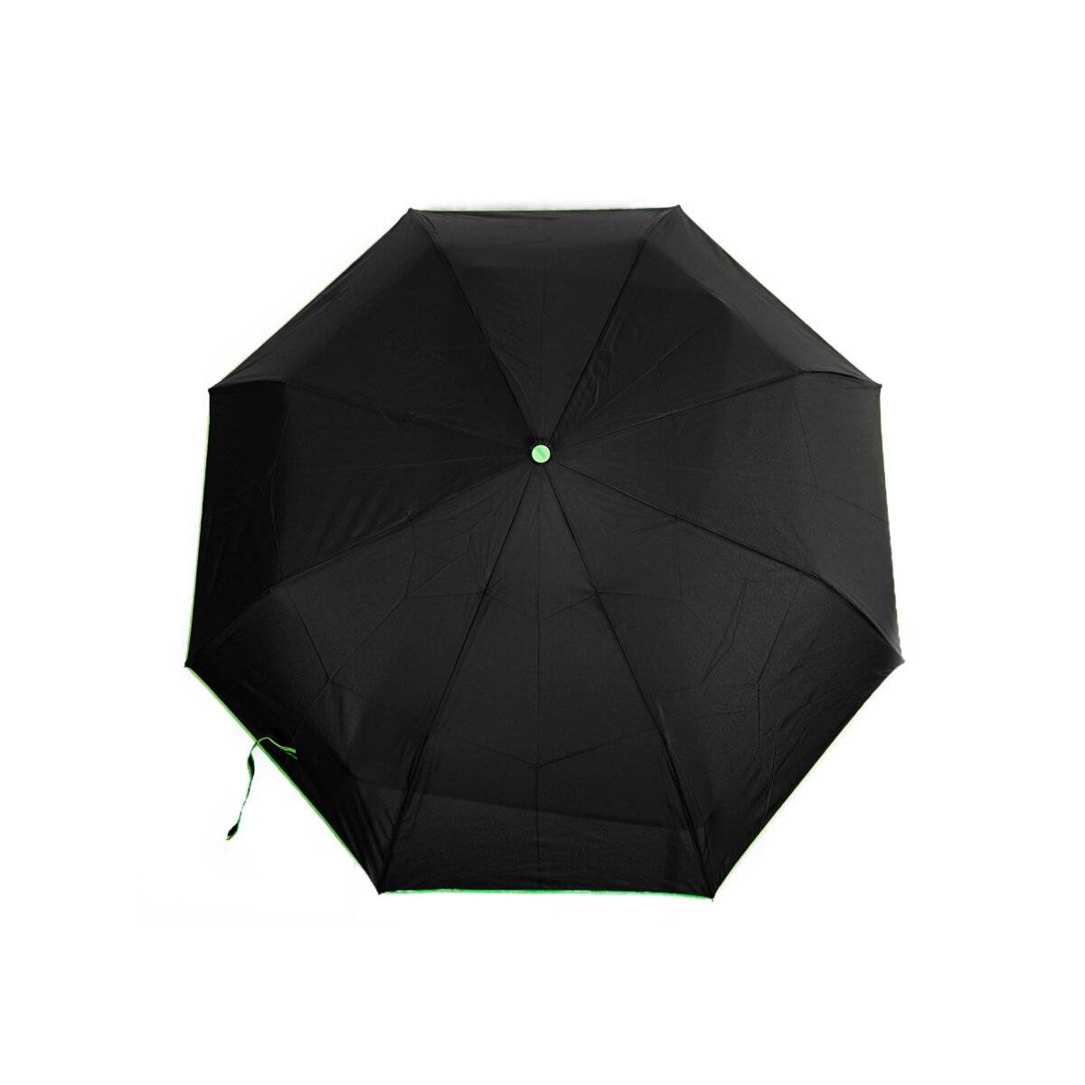 Teleskop Taschenschirm mit Schutzhülle ergonomischer Gummigriff Farbumranndung Grün