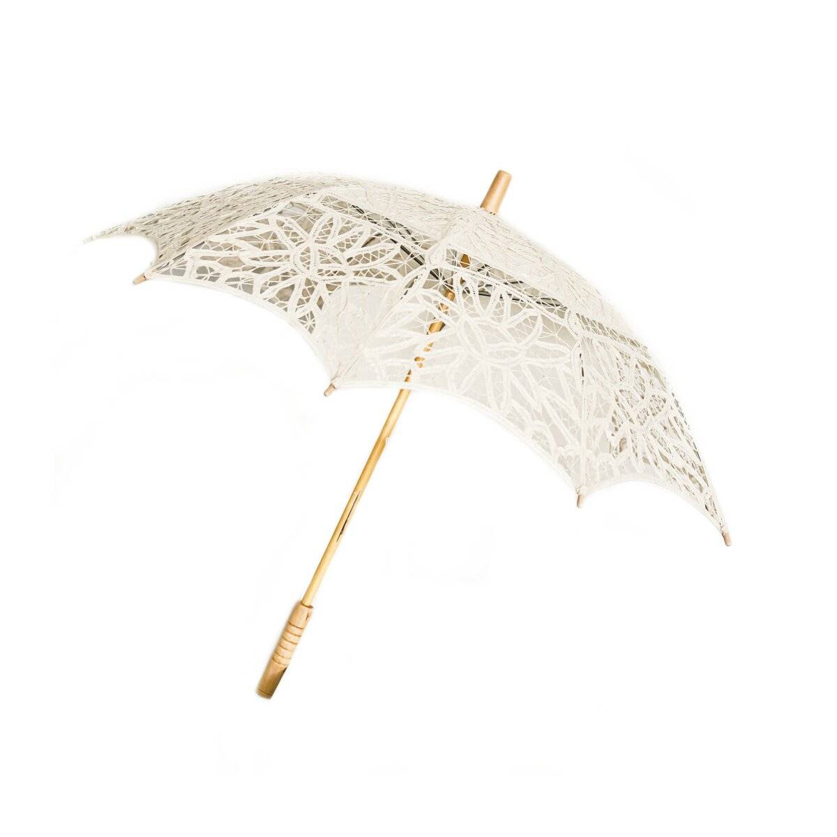 Elegante handgemachte Brautschirme mit Spitze mit robustem Holzgriff für Hochzeitfeier Creme