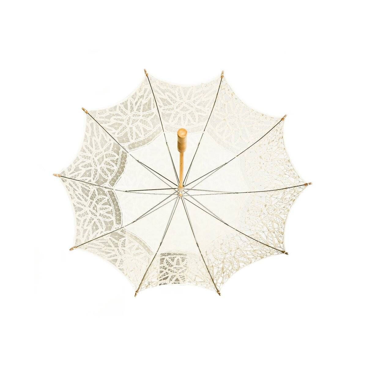 Elegante handgemachte Brautschirme mit Spitze mit robustem Holzgriff für Hochzeitfeier Creme