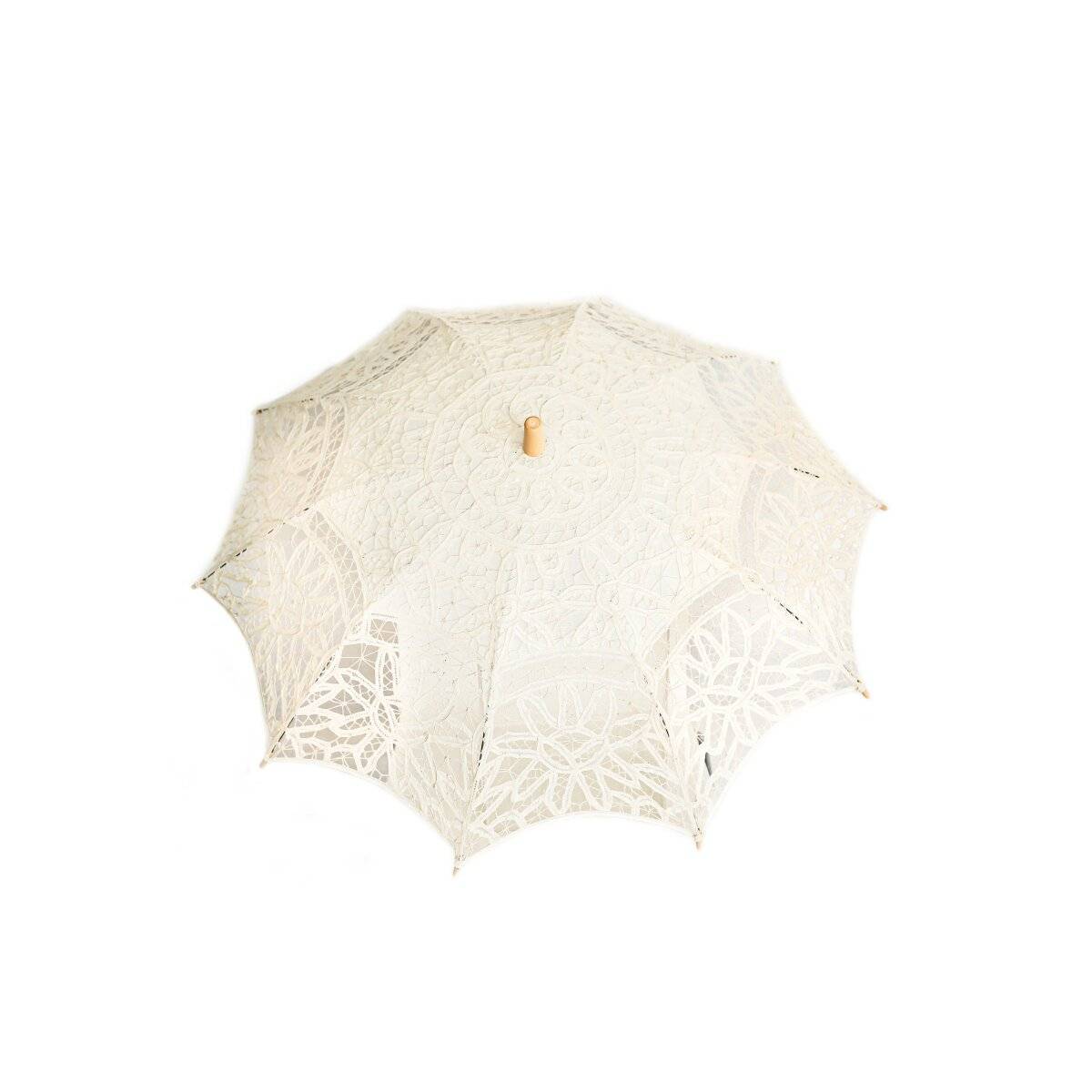 Elegante handgemachte Brautschirme mit Spitze mit robustem Holzgriff für Hochzeitfeier Creme