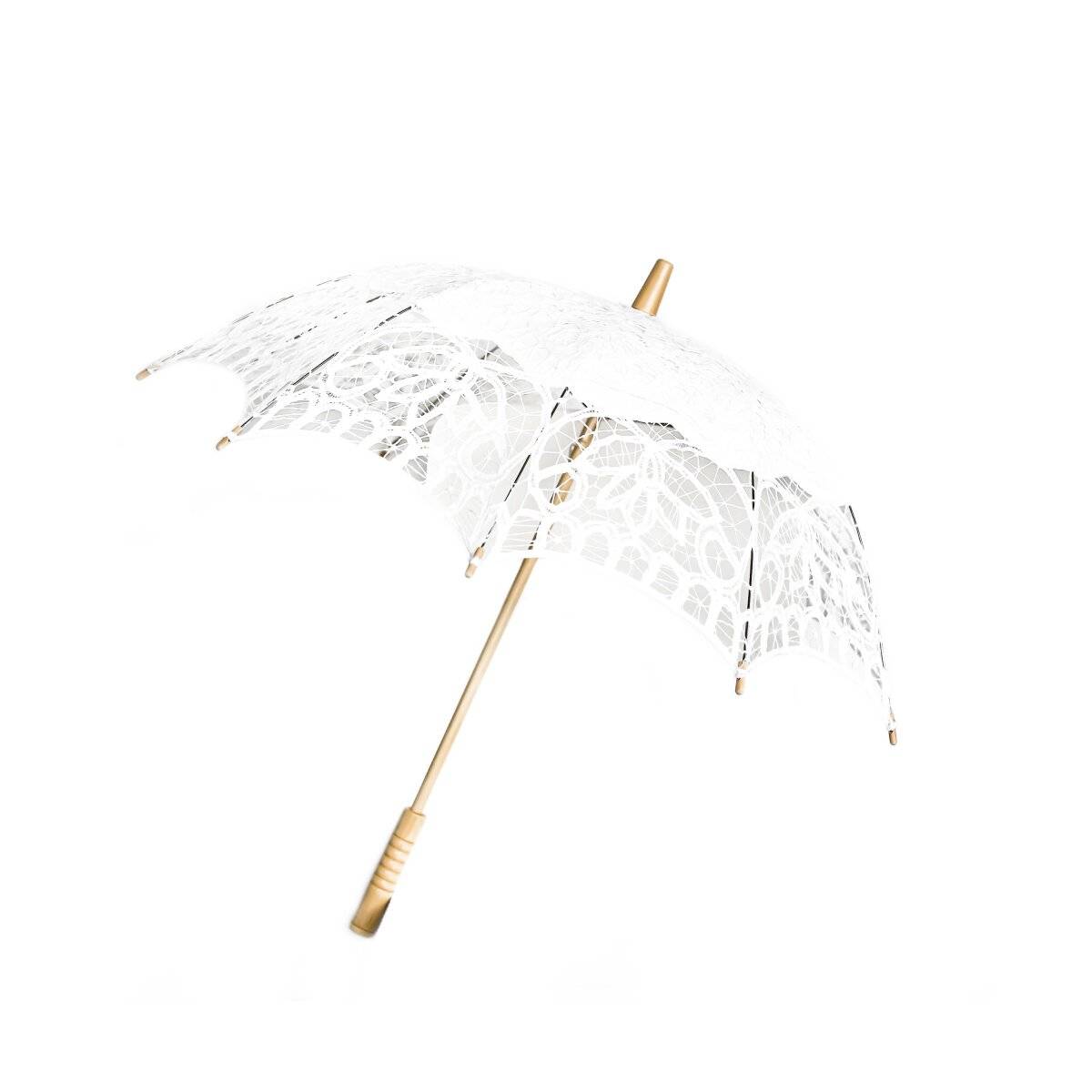 Elegante handgemachte Brautschirme mit Spitze mit robustem Holzgriff für Hochzeitfeier Weiß