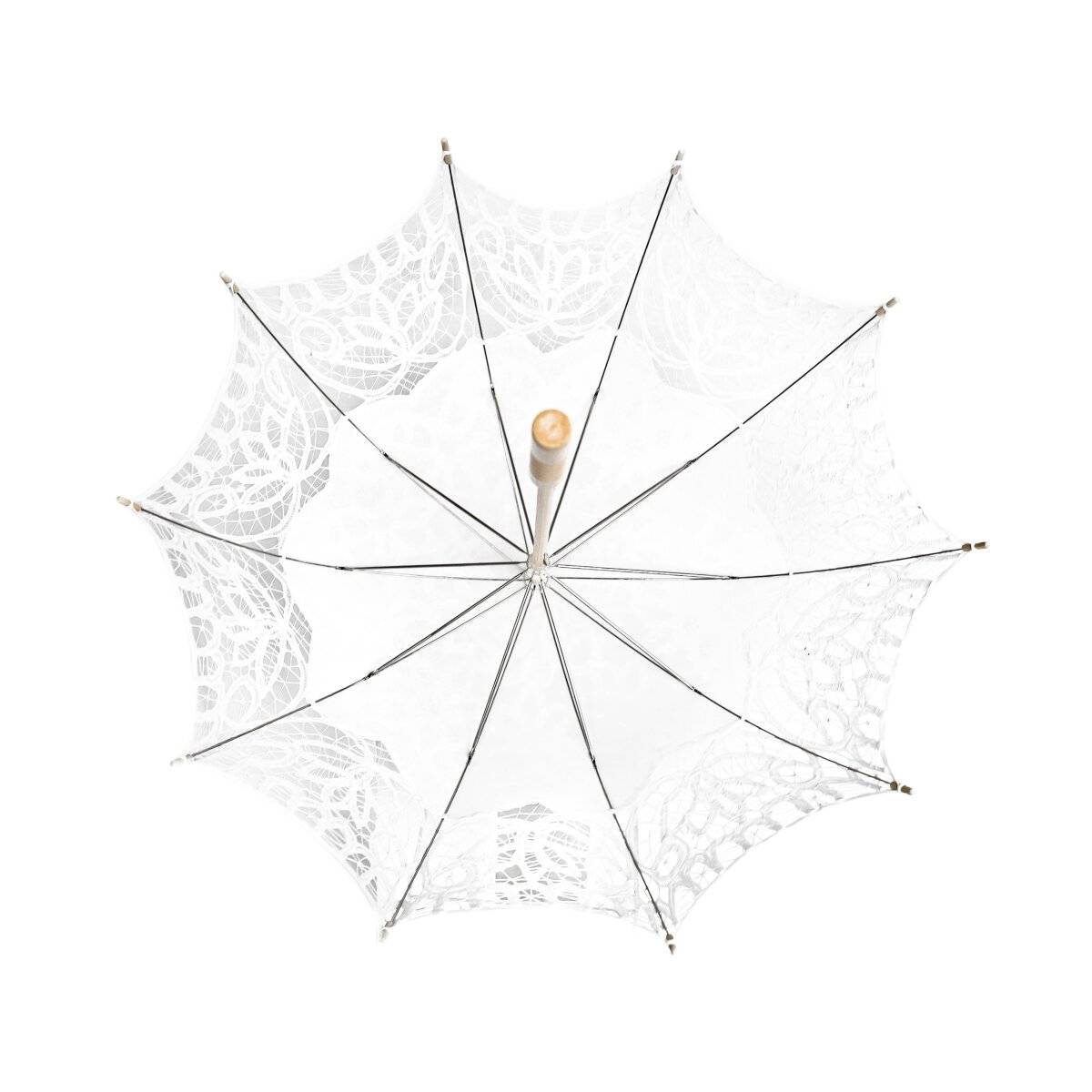 Elegante handgemachte Brautschirme mit Spitze mit robustem Holzgriff für Hochzeitfeier Weiß