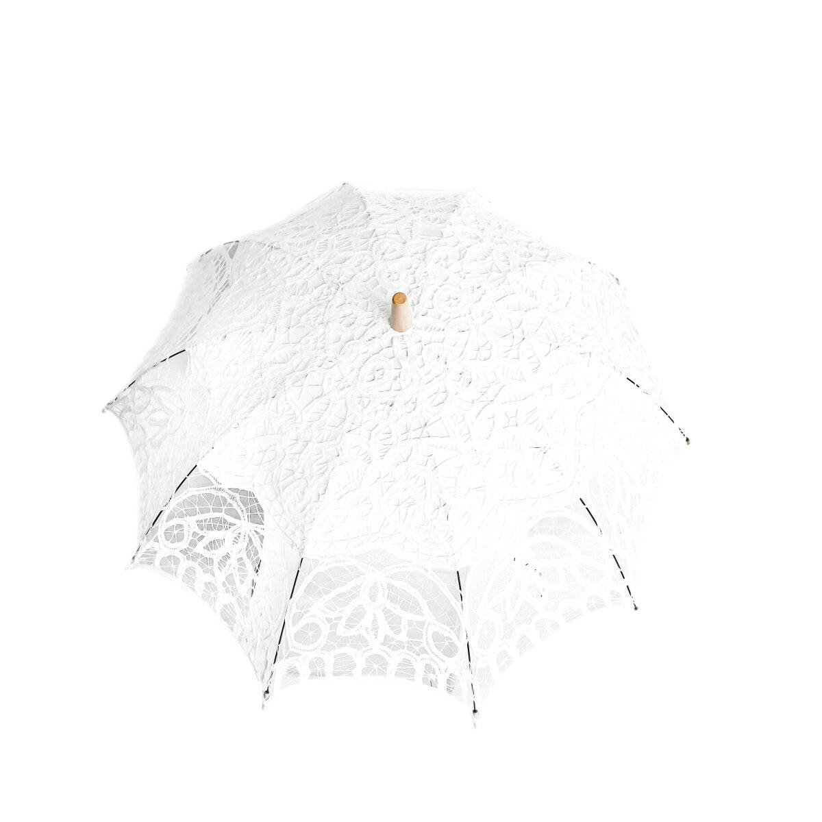Elegante handgemachte Brautschirme mit Spitze mit robustem Holzgriff für Hochzeitfeier Weiß