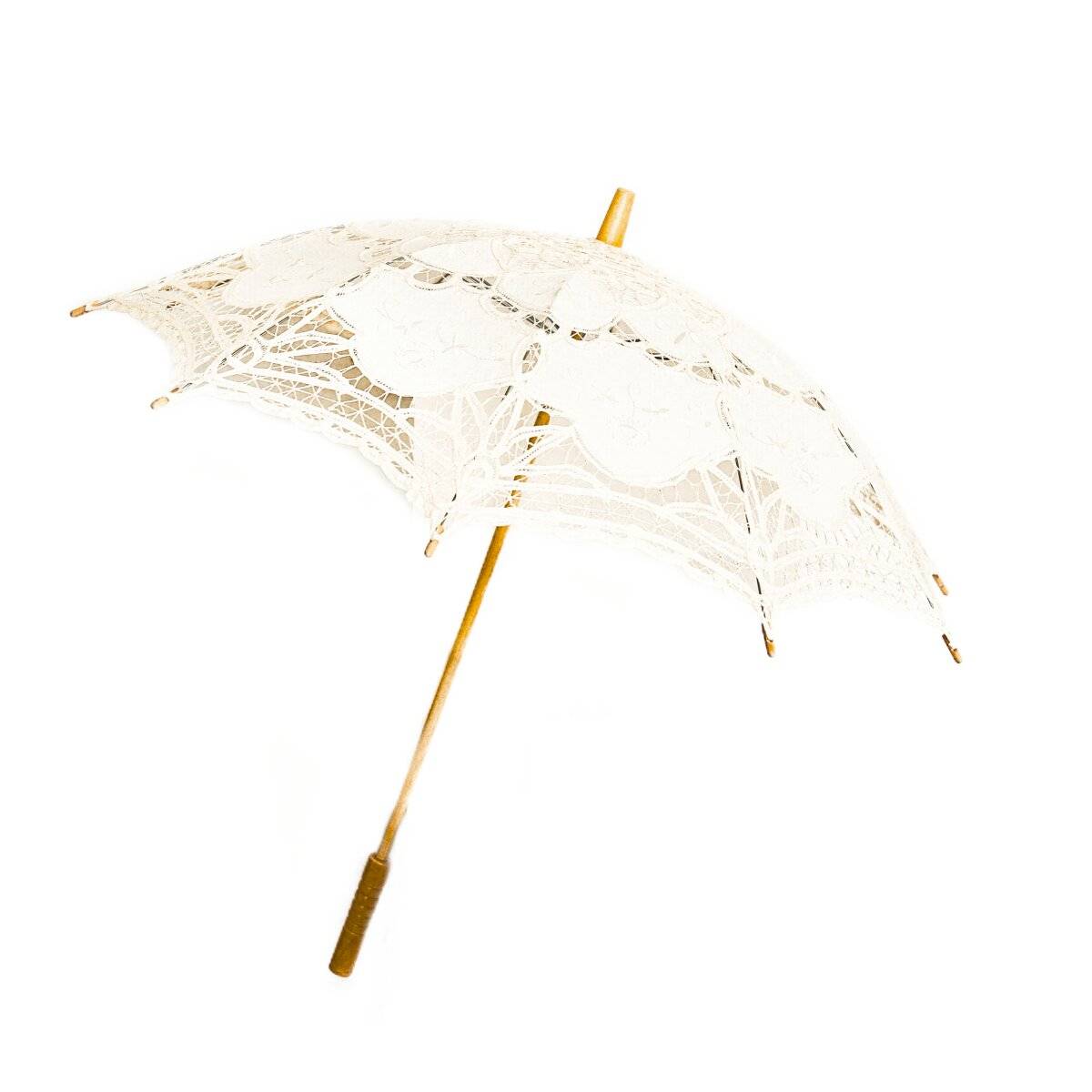 Handgemachte Brautschirme mit Spitze für Hochzeitfeier mit robustem Holzgriff Creme