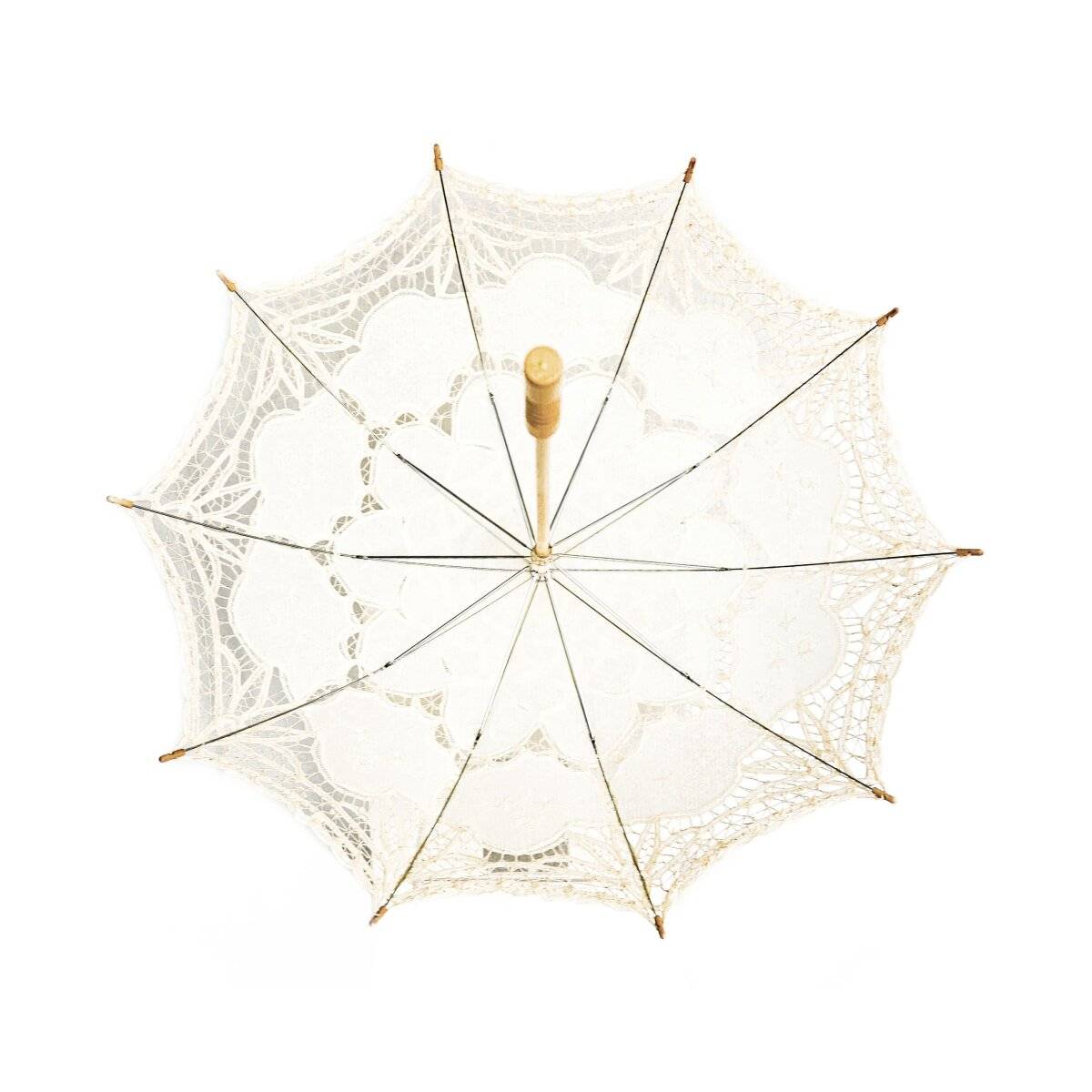 Handgemachte Brautschirme mit Spitze für Hochzeitfeier mit robustem Holzgriff Creme