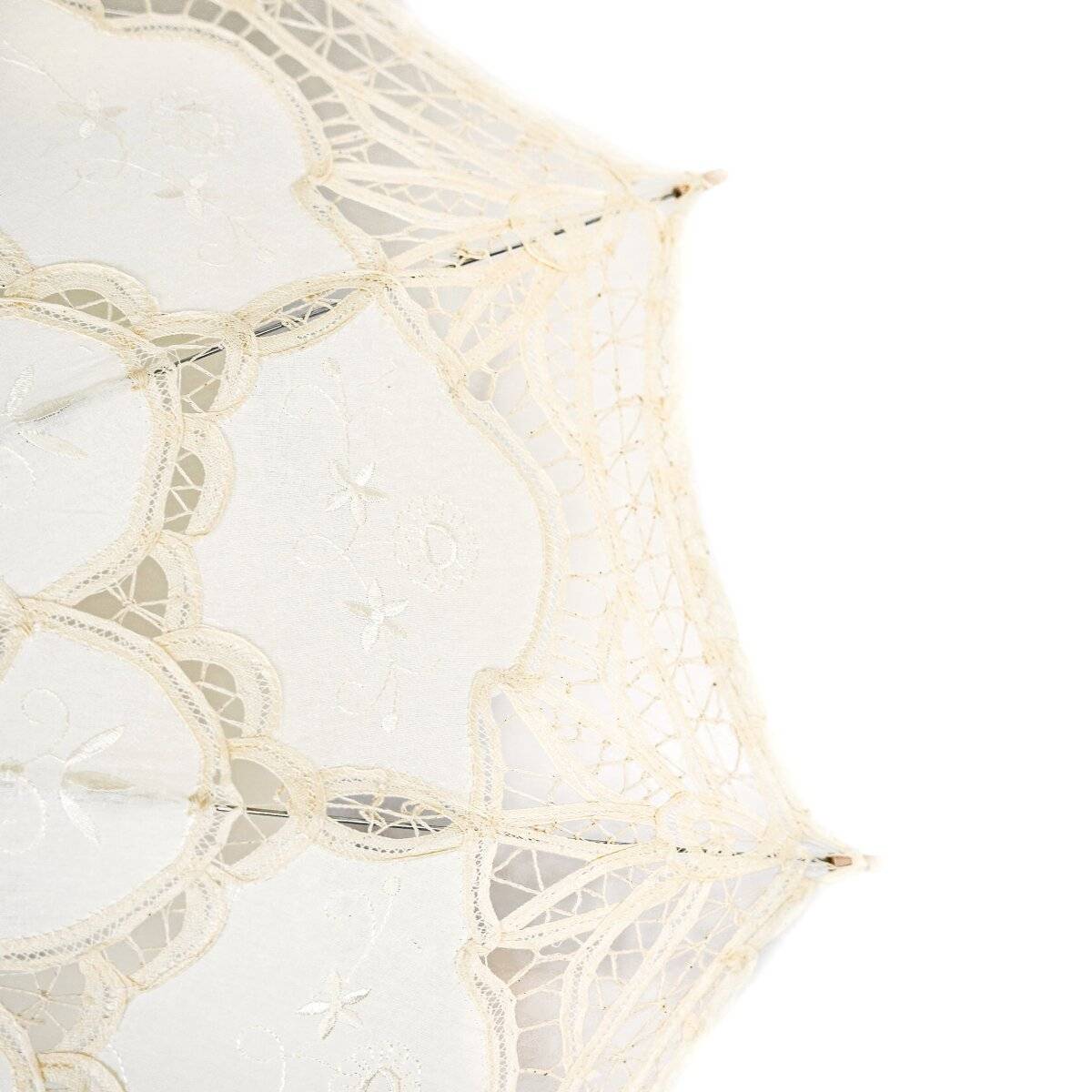 Handgemachte Brautschirme mit Spitze für Hochzeitfeier mit robustem Holzgriff Creme