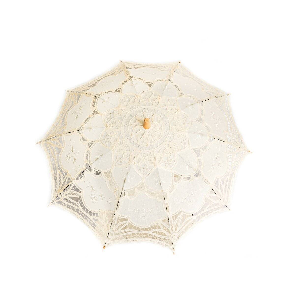 Handgemachte Brautschirme mit Spitze für Hochzeitfeier mit robustem Holzgriff Creme