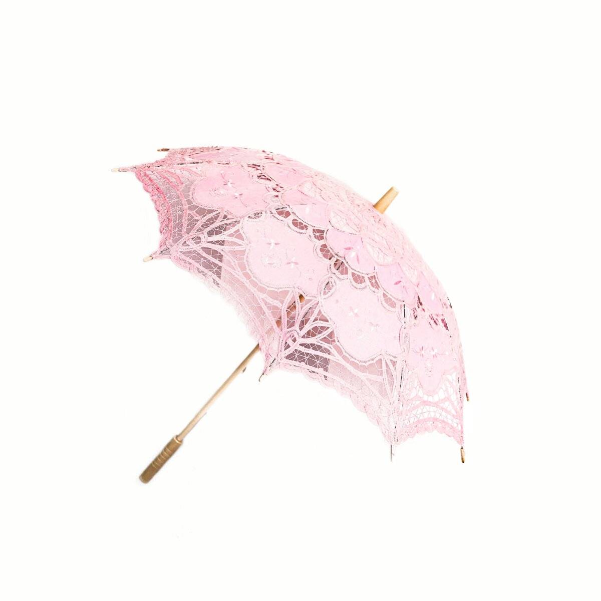 Handgemachte Brautschirme mit Spitze für Hochzeitfeier mit robustem Holzgriff Pink