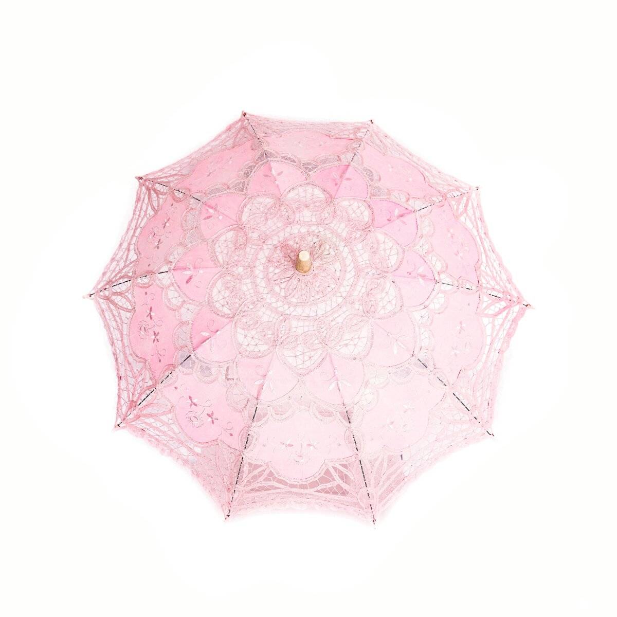 Handgemachte Brautschirme mit Spitze für Hochzeitfeier mit robustem Holzgriff Pink