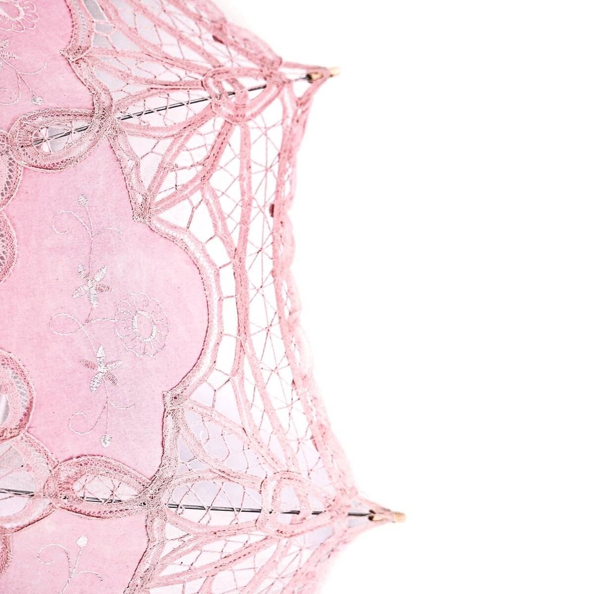 Handgemachte Brautschirme mit Spitze für Hochzeitfeier mit robustem Holzgriff Pink