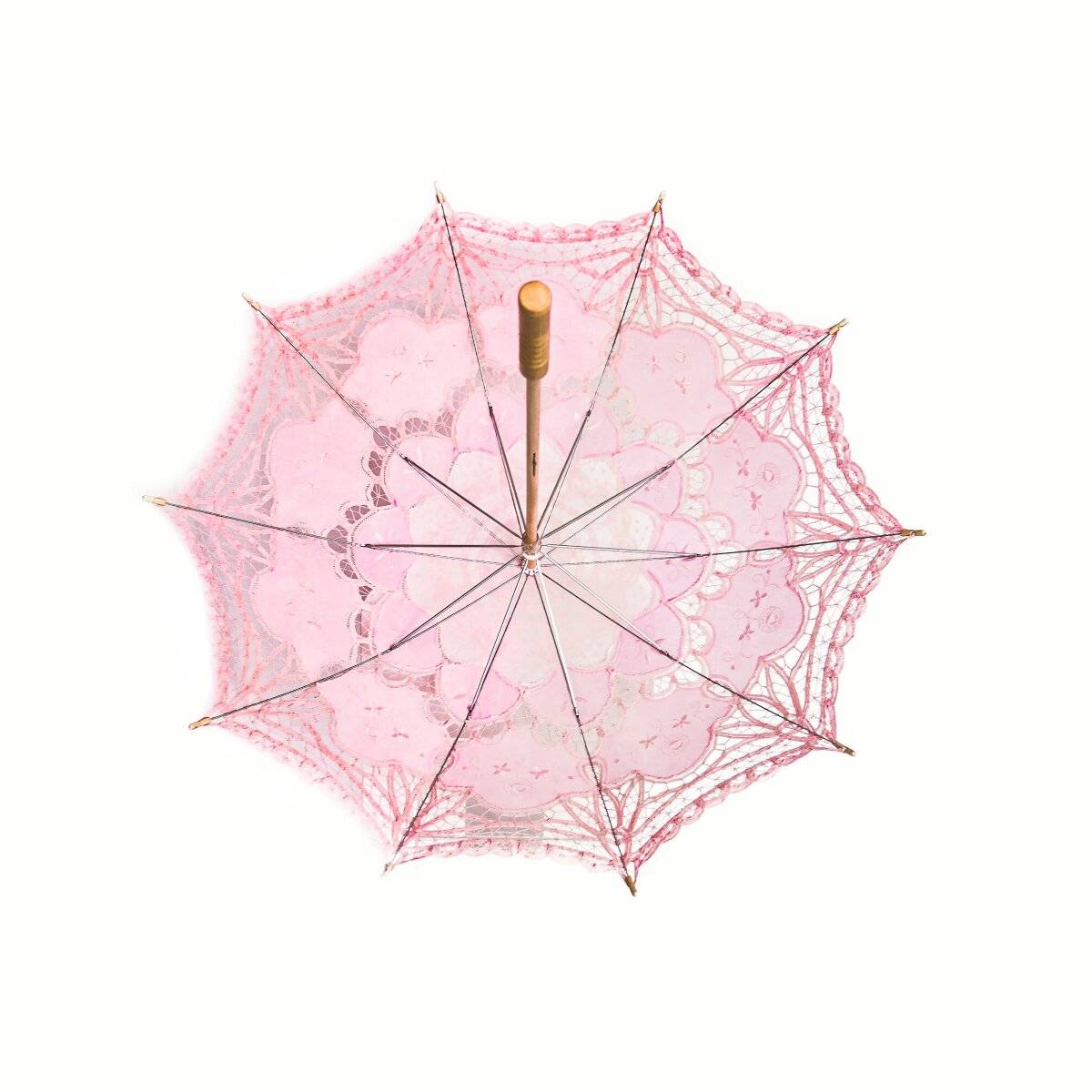 Handgemachte Brautschirme mit Spitze für Hochzeitfeier mit robustem Holzgriff Pink