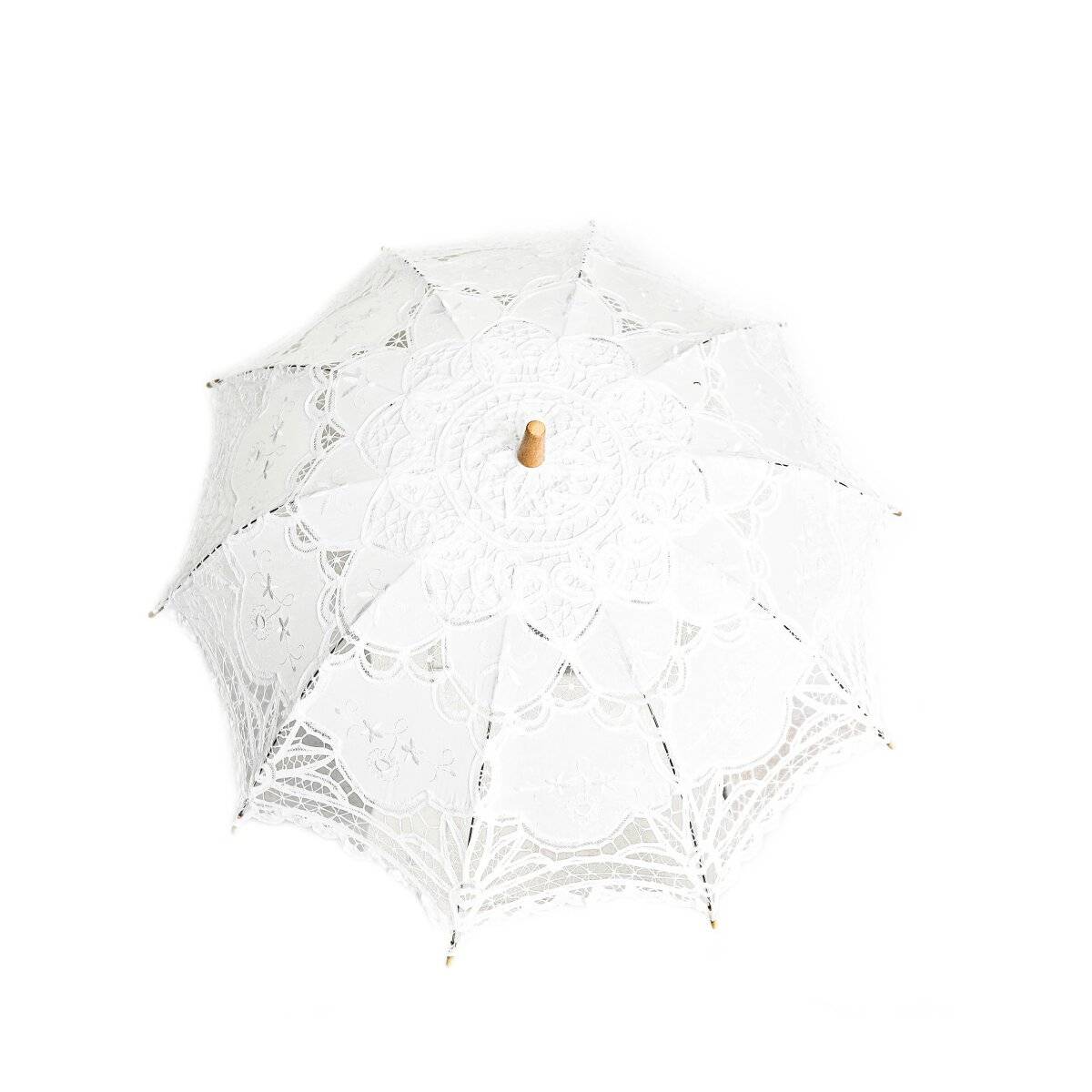 Handgemachte Brautschirme mit Spitze für Hochzeitfeier mit robustem Holzgriff Weiß