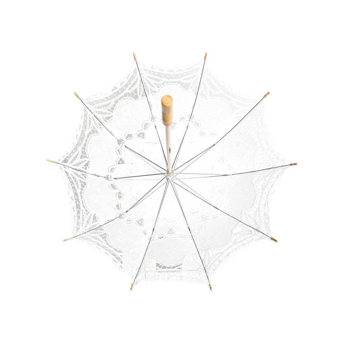 Handgemachte Brautschirme mit Spitze für Hochzeitfeier mit robustem Holzgriff Weiß