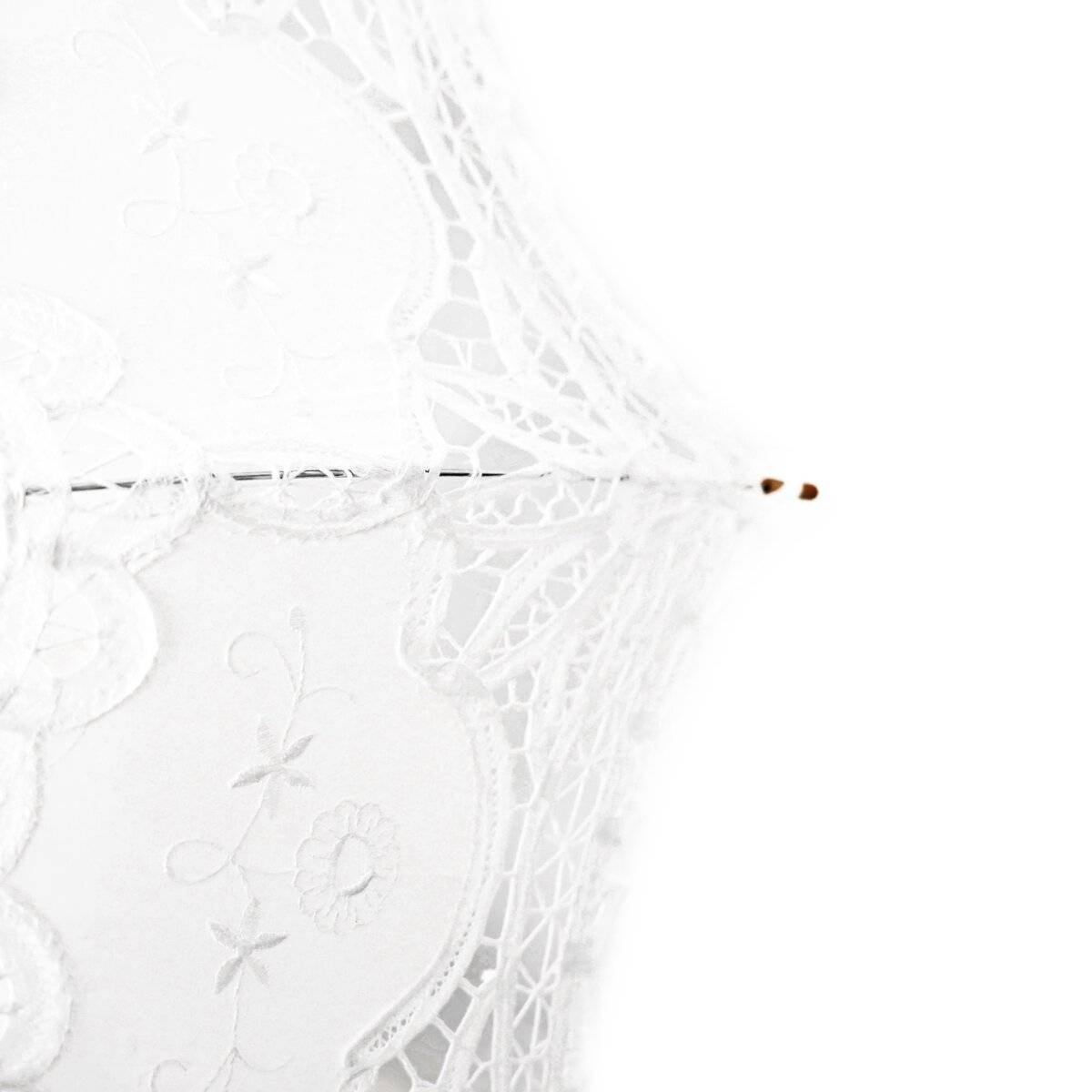 Handgemachte Brautschirme mit Spitze für Hochzeitfeier mit robustem Holzgriff Weiß