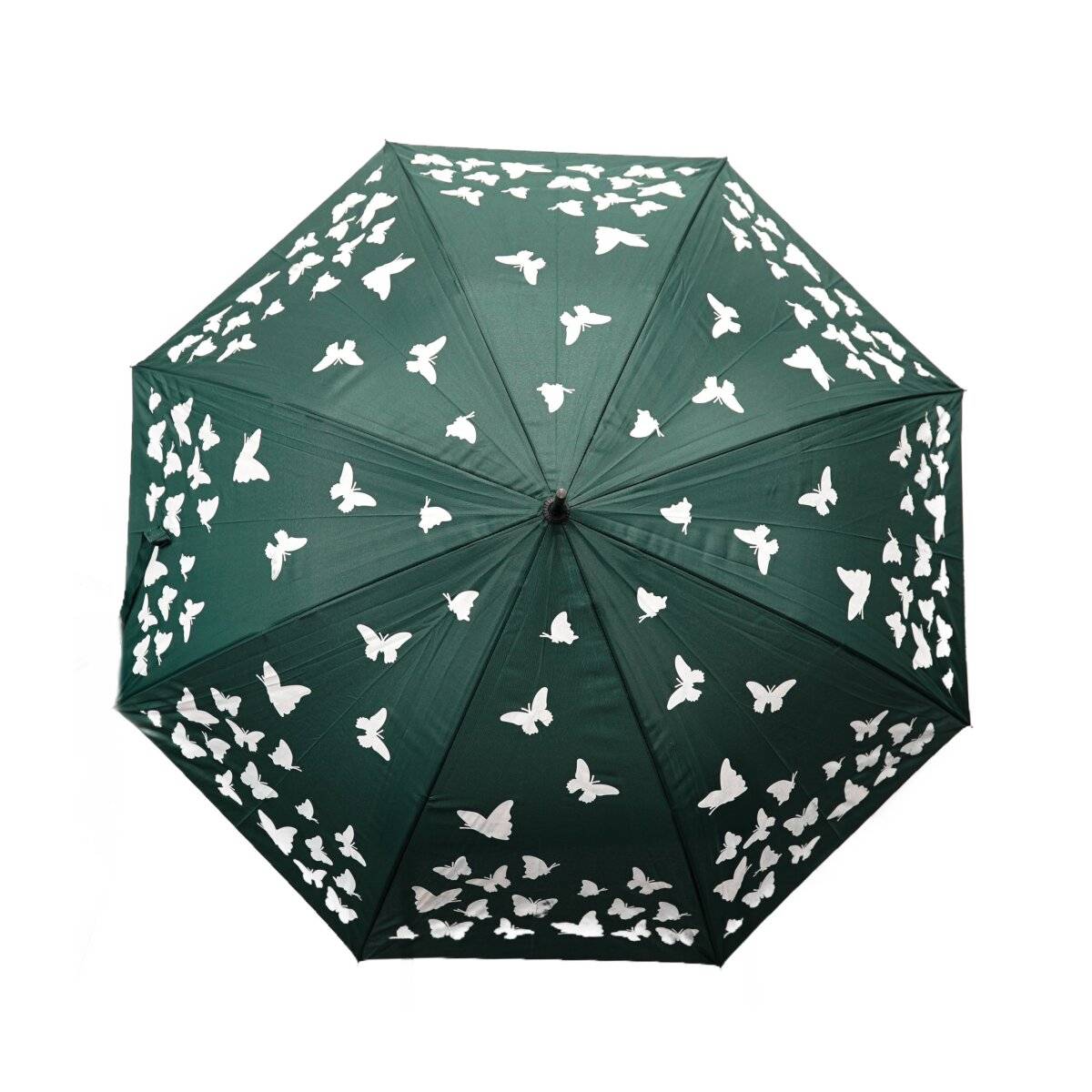 Stockschirm mit Schmetterlingsmotiv-Verfärbung im Regen, Ø103 cm mit schwarzem Griff Grün
