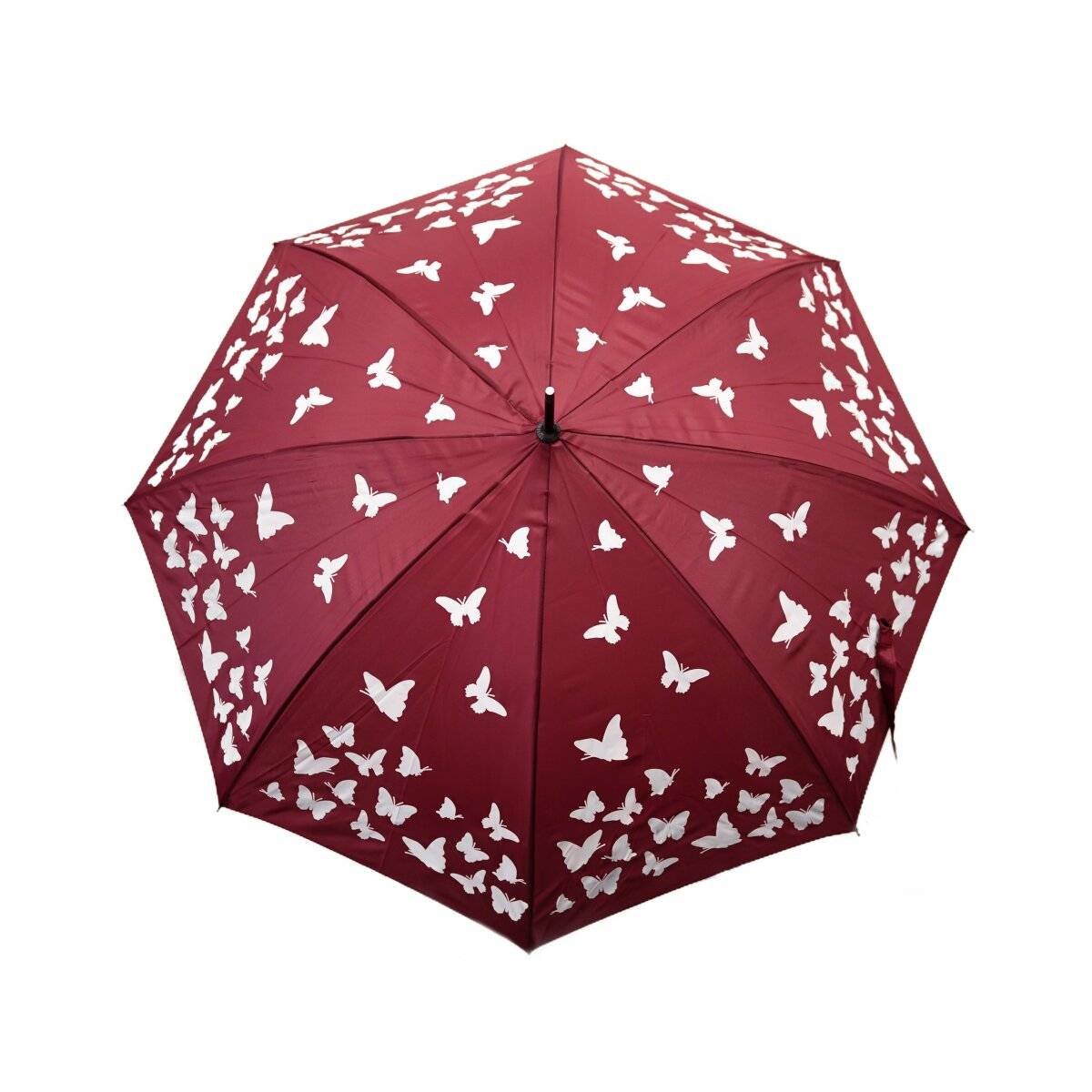Stockschirm mit Schmetterlingsmotiv-Verfärbung im Regen, Ø103 cm mit schwarzem Griff Rot