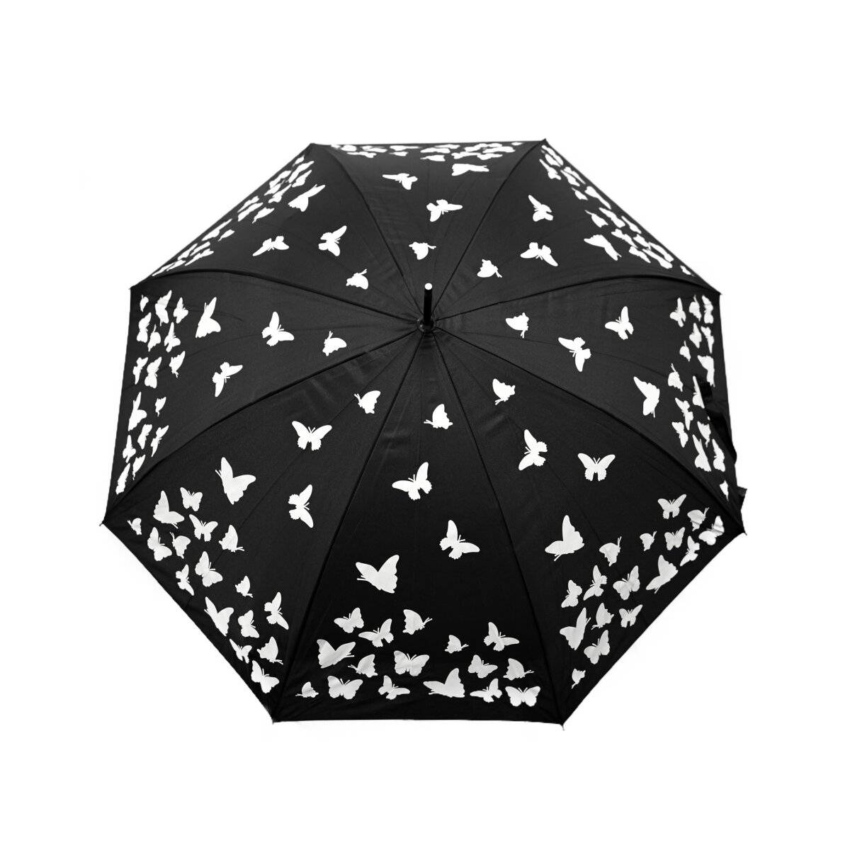 Stockschirm mit Schmetterlingsmotiv-Verfärbung im Regen, Ø103 cm mit schwarzem Griff Schwarz