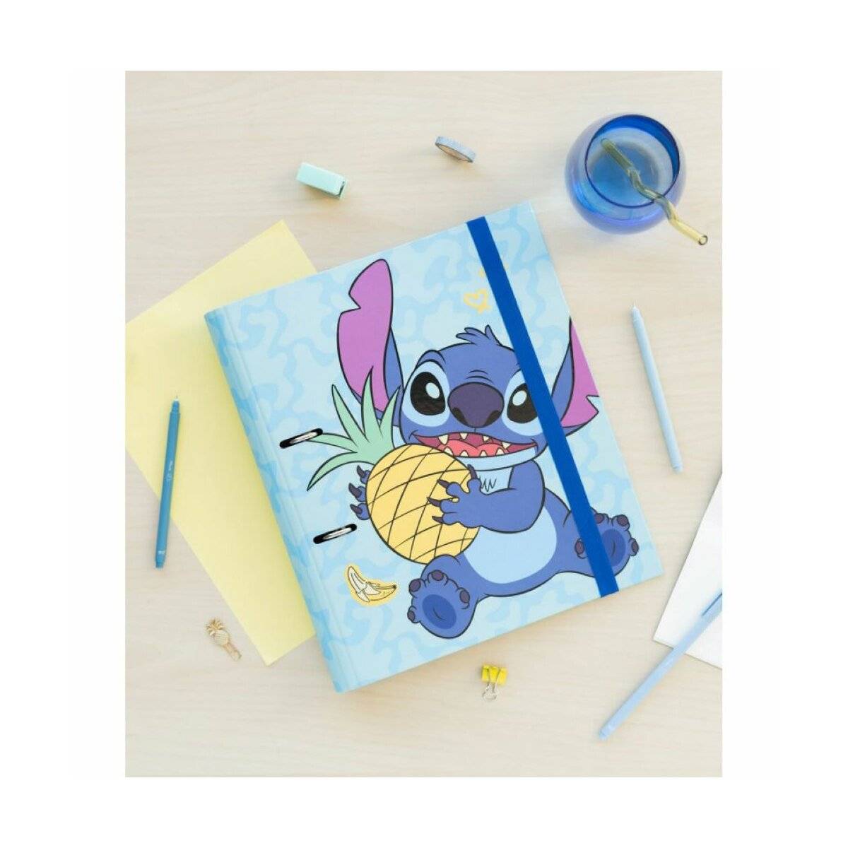 Zwei-Ring Ordner Blau - Stitch A4-Ordner mit 2 Ringen und Gummiband 32x28 cm
