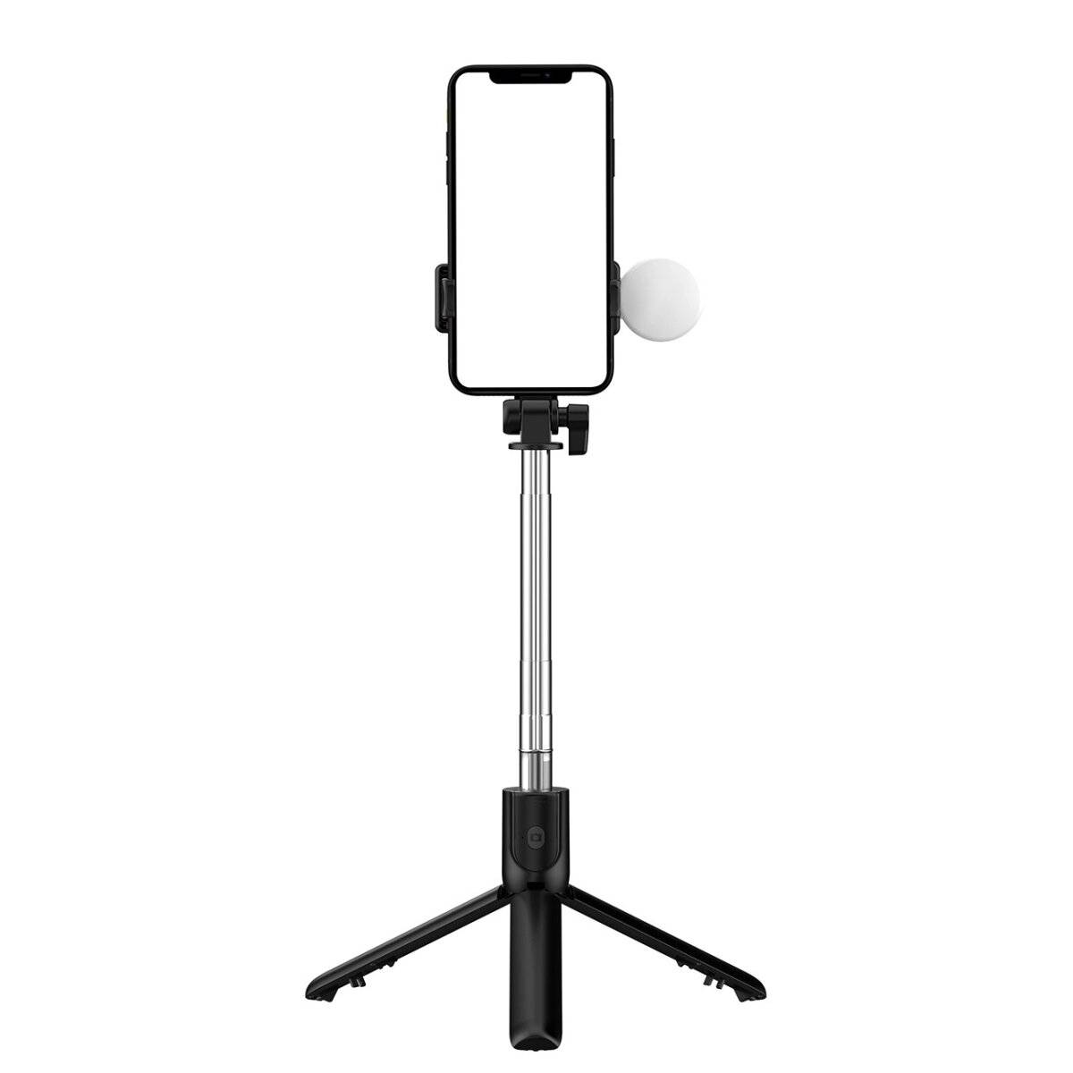 Selfie-Stick mit rundem LED-Licht - Teleskopstativ 0,71 m Schwarz