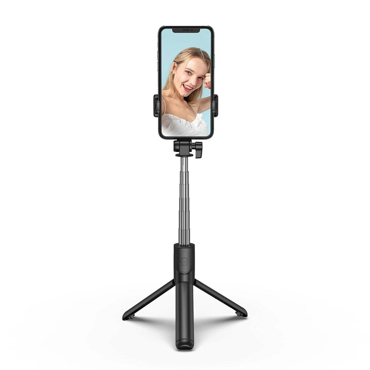 1 m Selfie-Stick Schwarz - Teleskopstativ Telefonhalter mit Bluetooth-Fernbedienung