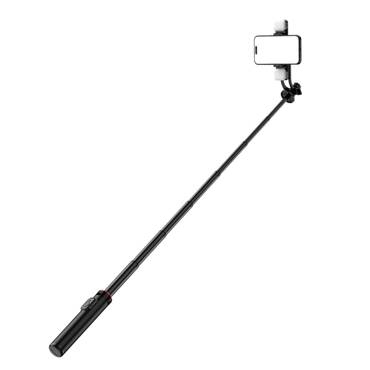 Selfie Stick mit Dual-Licht und Telefonhalter - Teleskopstativ 1,3 m aus Aluminiumlegierung in Schwarz