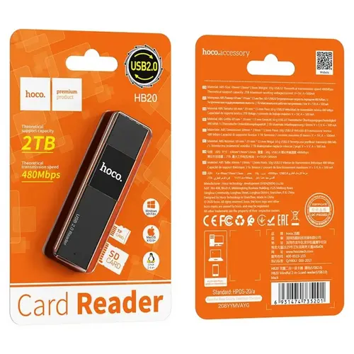 HOCO 2in1 USB A 2.0 HB20 Speicherkartenleser 2TB in Schwarz 480 Mbit/s HOCO 2in1 USB A 2.0 HB20 Speicherkartenleser 2TB in Schwarz 480 Mbit/s