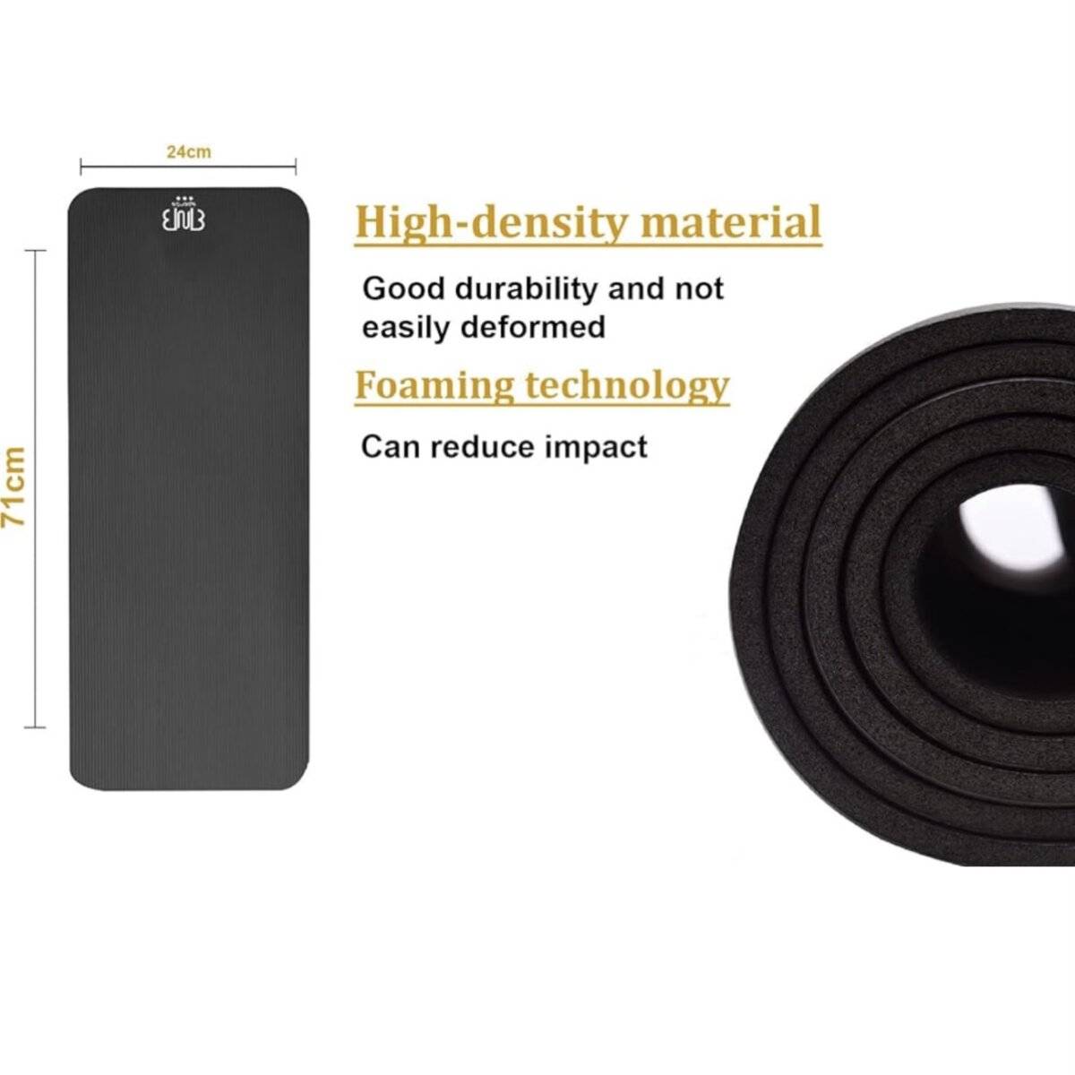 Premium NBR Sportmatte, rutschfeste Matte für Gymnastik, Yoga, Pilates, Stretching Schwarz