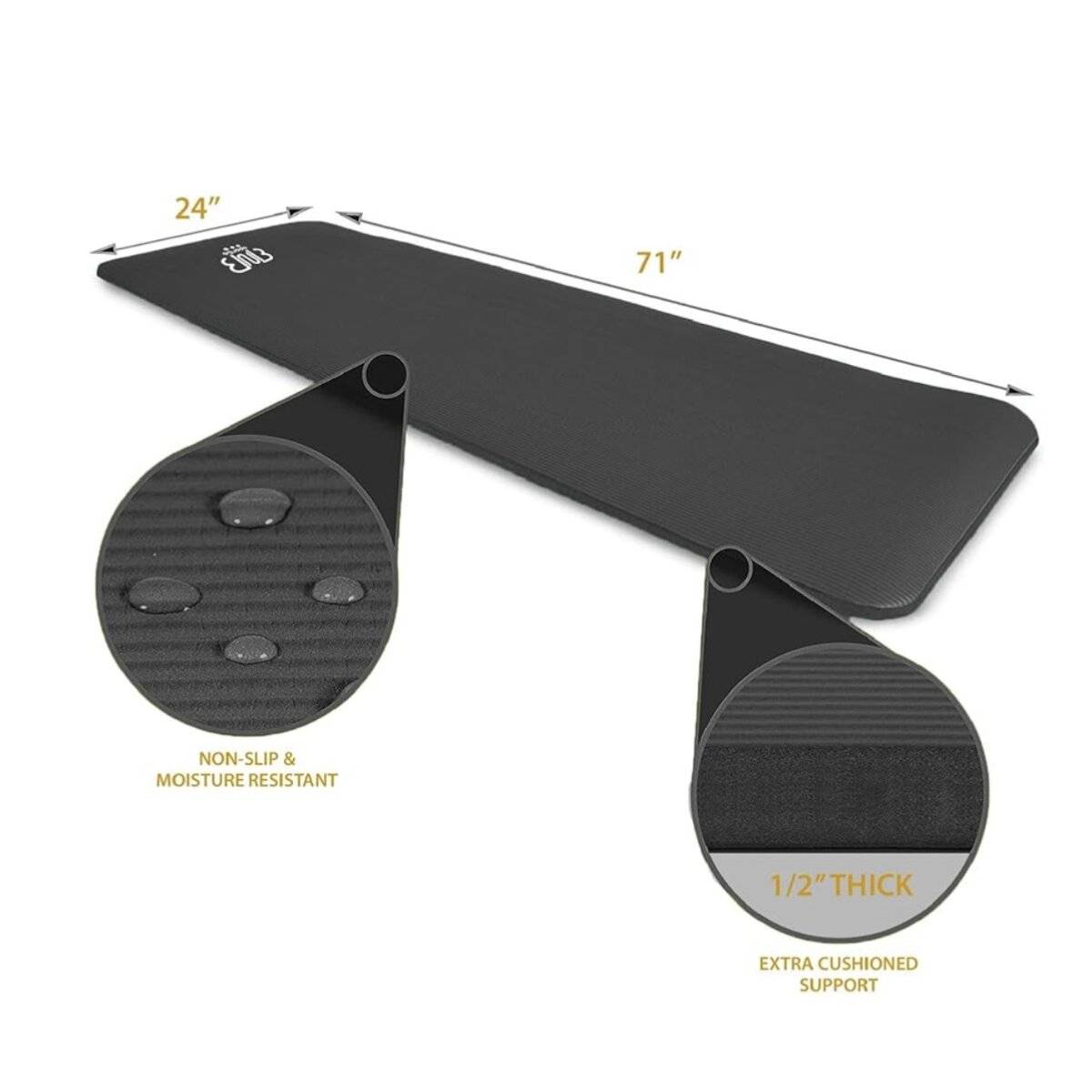 Premium NBR Sportmatte, rutschfeste Matte für Gymnastik, Yoga, Pilates, Stretching Schwarz