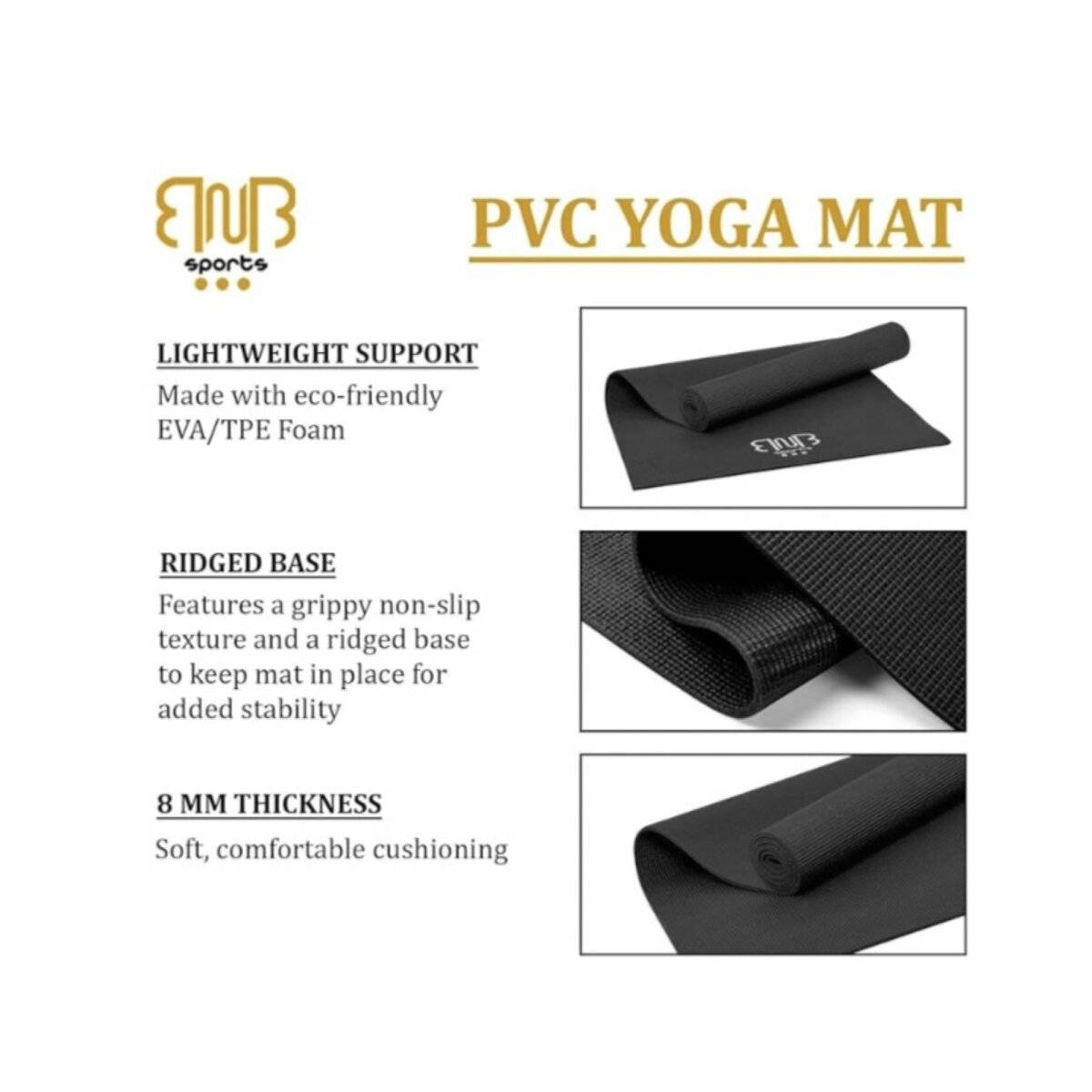 Umweltfreundliche PVC Sportmatte Premium Gymnastikmatte für Outdoor und Indoor Sport Schwarz