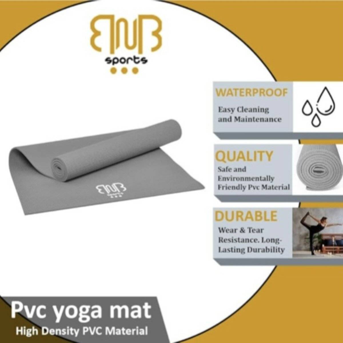 Umweltfreundliche PVC Sportmatte Premium Gymnastikmatte für Outdoor und Indoor Sport Grau