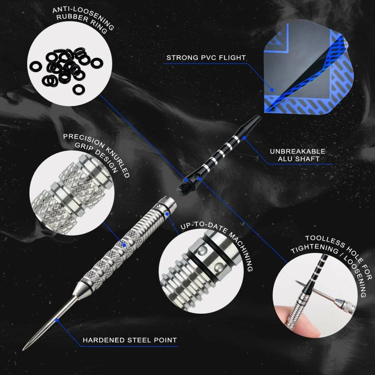 Dartpfeile mit Metallspitze 90% Tungsten Steel-Dartpfeile 3 Stück Profi Steeldarts 24g