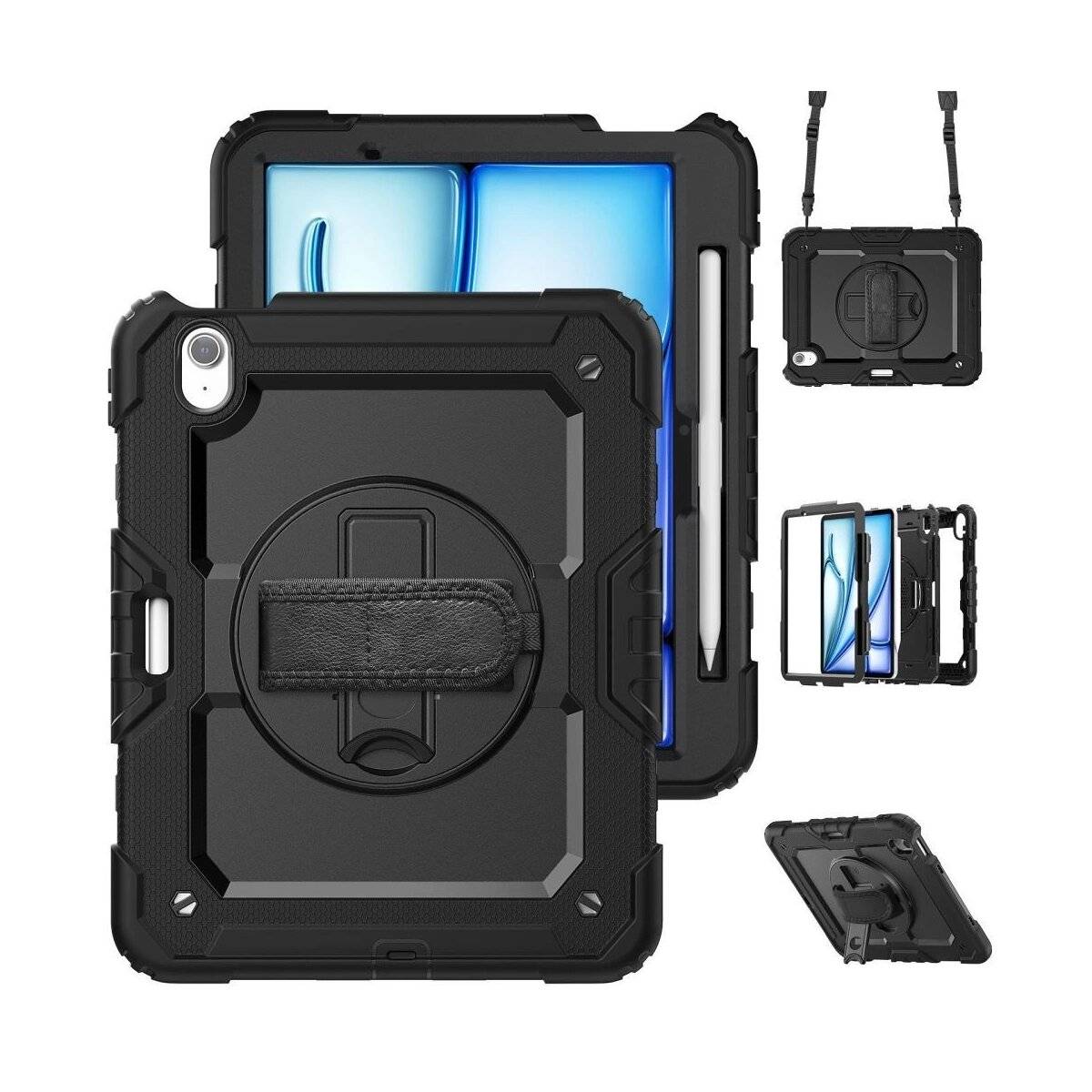 Solide Tablett-Hülle kompatibel mit iPad Air 13" - Polycarbonat Hülle mit Umhängegurt